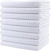 POLYTE Ultra Premium Microfiber Kitchen Dish Hand Towel Waffle Weave, 8 Pack (16x28 in, White)