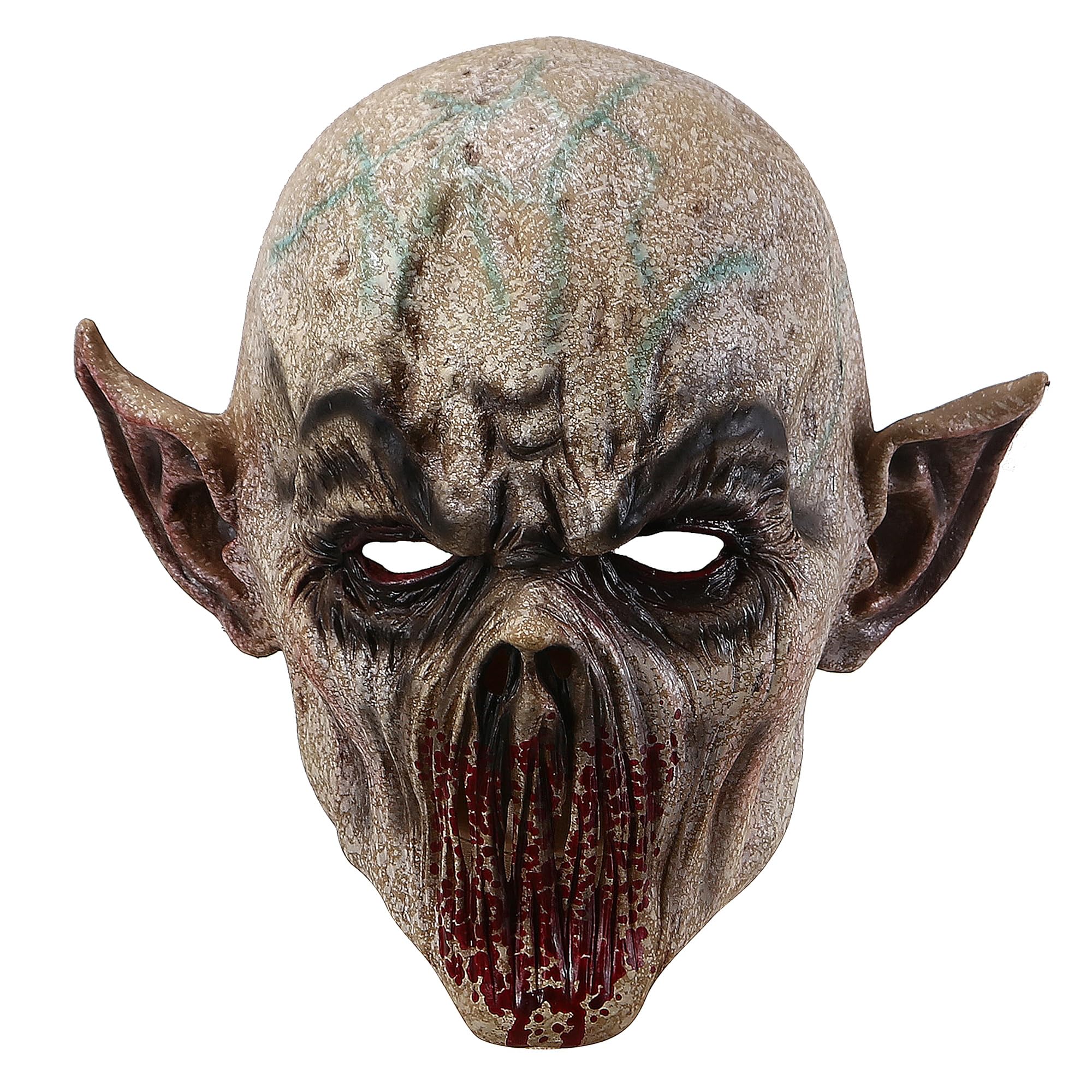 Farango Alien Zombie Mask, Scary Horror Headwear, Mouthless Latex Face Cover, Brown