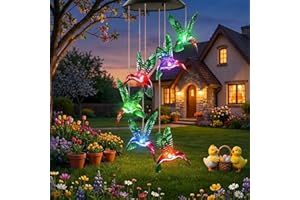 Solar Bird Wind Chime Lights Outdoor, Color Changing LED Solar Wind Chimes Hanging Garden Decor for Patio Yard Porch Balcony 
