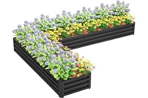 Outsunny L-Shaped Raised Garden Bed, 82" x 109" x 12" Galvanized Steel Planter Box with Multi-Reinforced Rods for Vegetables,