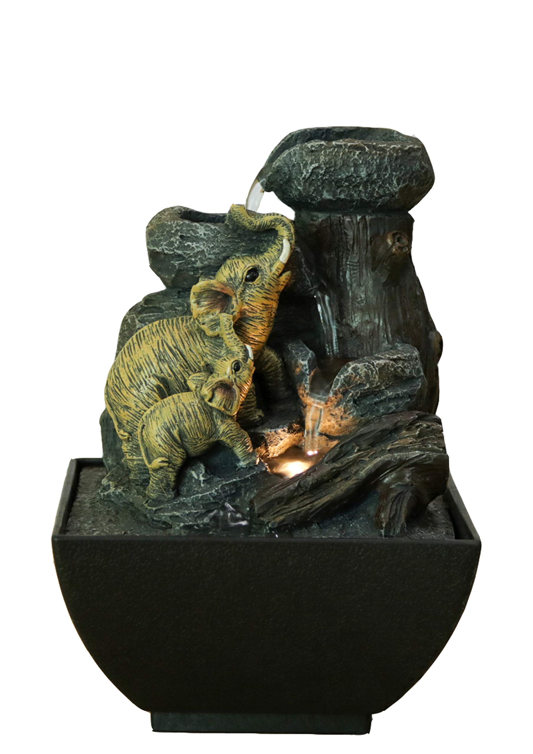 Elephant Habitat Indoor Water Fountain with LED Light | Size 13.3 * 13.3 * 18 Cm | 3 Pin UK Plug Included |