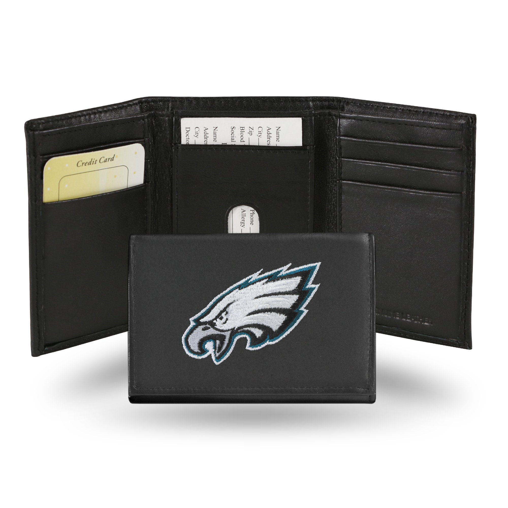 Rico Industries NFL Embroidered Leather Trifold Wallet, Philadelphia Eagles, 3.25 x 4.25-inches