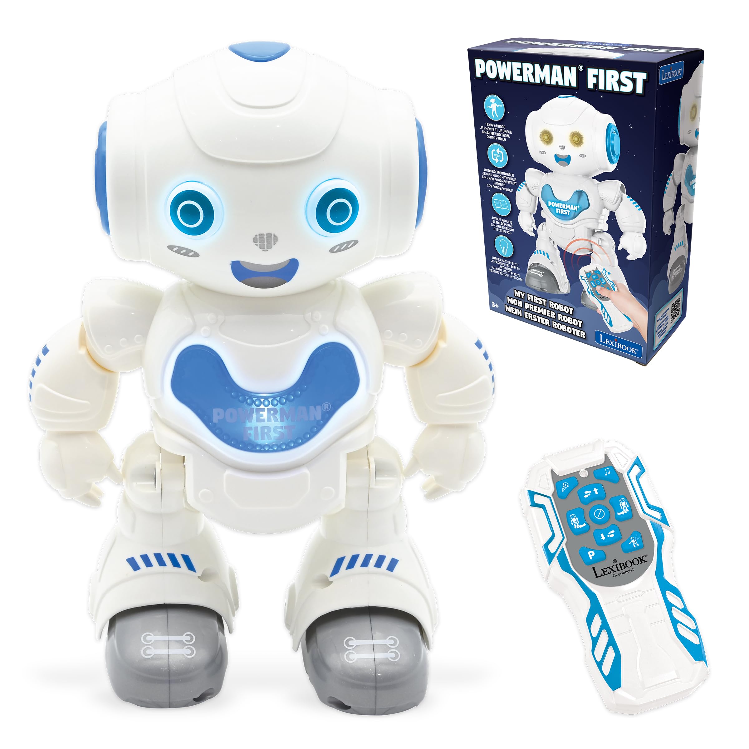 LEXIBOOK Powerman First, My first smart Interactive Toy Learning Robot Toy for Kids Dancing plays music Boy Girl, white/blue, ROB16 — image 1