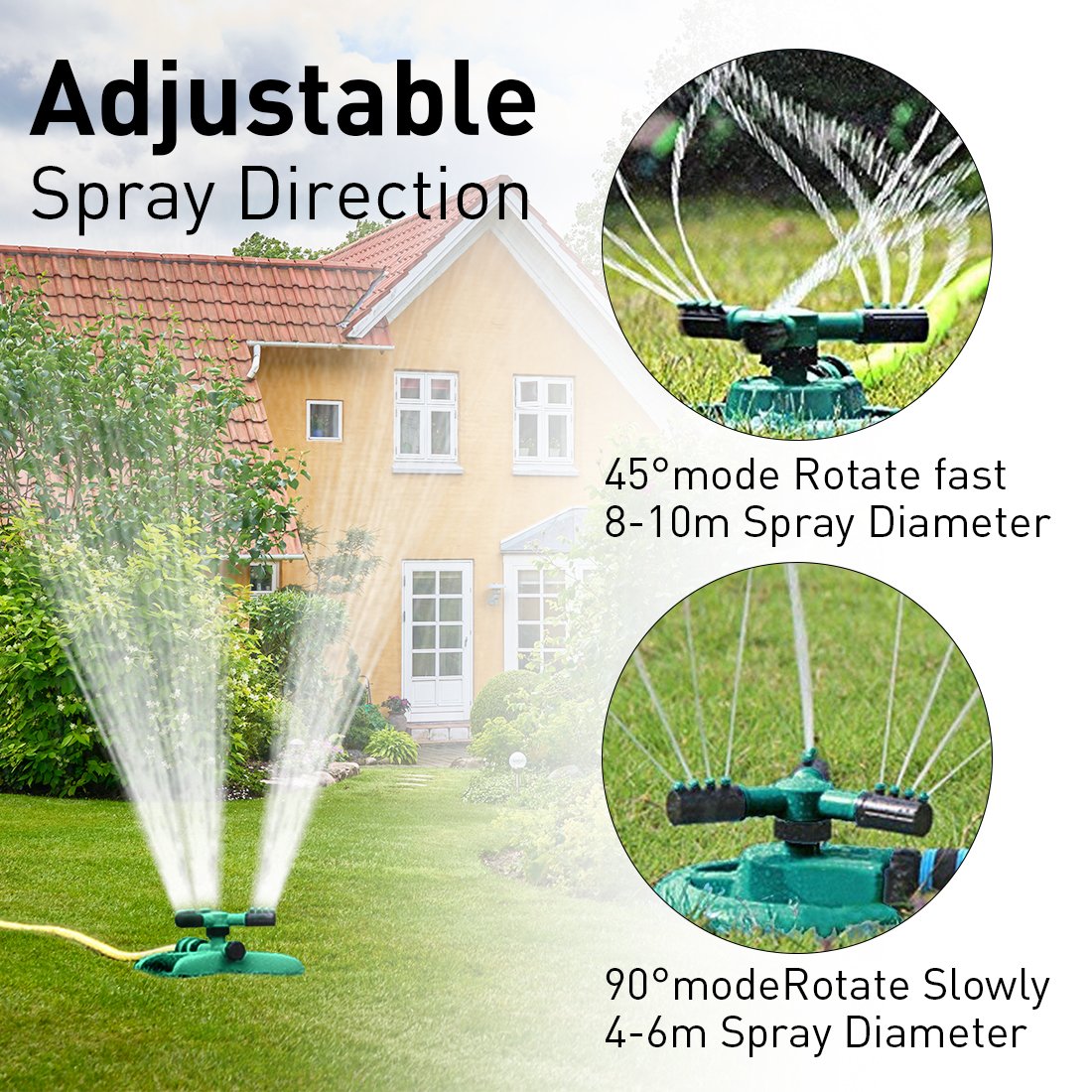 Magicfun Irrigatore Per Giardino，Irrigatore Rotante Sprinkler 360 °Rotante Spruzzatore A 3 Bracci A Lungo Raggio，Adatto per Prato, Giardino, Verde e Nero
