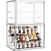 Attelite Acrylic Display Case for Collectibles, 3 Tier Figure Display Cases with 2 Movable Dividers, Clear Stackable Display Box Showcase with Magnetic Door for Action Figures