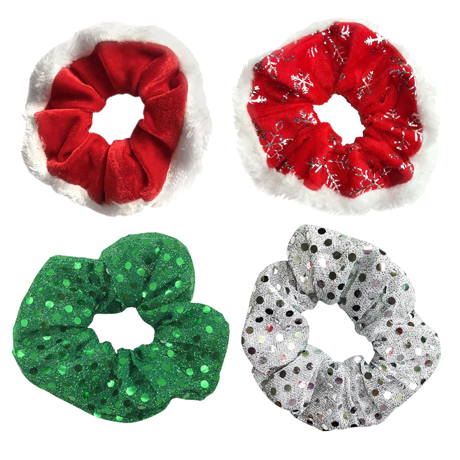 4 Pcs Christmas Hair Accessories - Green & Red Scrunchies & Bobbles, Perfect for Girls' Hair Bands & Party Decoration