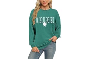 ALLTB St Patrick's Day Sweatshirt Women: Lucky Shirt Irish Shamrock Shirt Green Clover Stripe Long Sleeve Pullover