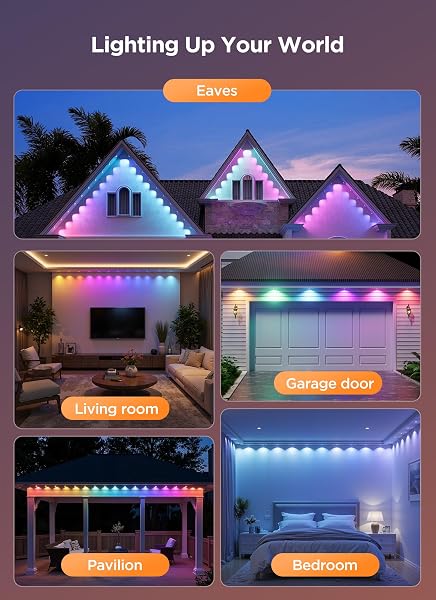 SMARTDAWN PERMANENT OUTDOOR LIGHTS, 100FT 64 BULBS RGB LED OUTDOOR STRING LIGHTS, DIY SCENE MODE, IP68 WATERPROOF CHRISTMAS LIGHTS FOR DAILY DECOR, HOUSE ROOF, HOLIDAY DECORATIONS, OUTSIDE