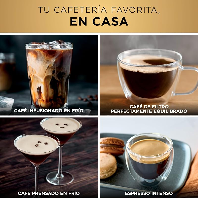 Cafeteira Luxe Premier 3 em 1 para latte, cappuccino, cold brew e espresso com moedor e espuma de leite integrados, fácil de usar e 4 predefinições automáticas de espuma, prata, ES601EU