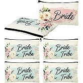 Pinkunn 6 Pcs Bride Tribe Bridal Makeup Bag Bridal Shower Cosmetic Bag Bachelorette Party Favor Bridesmaid Proposal Gift Wedding Party Favor Floral Bride Purse for Women