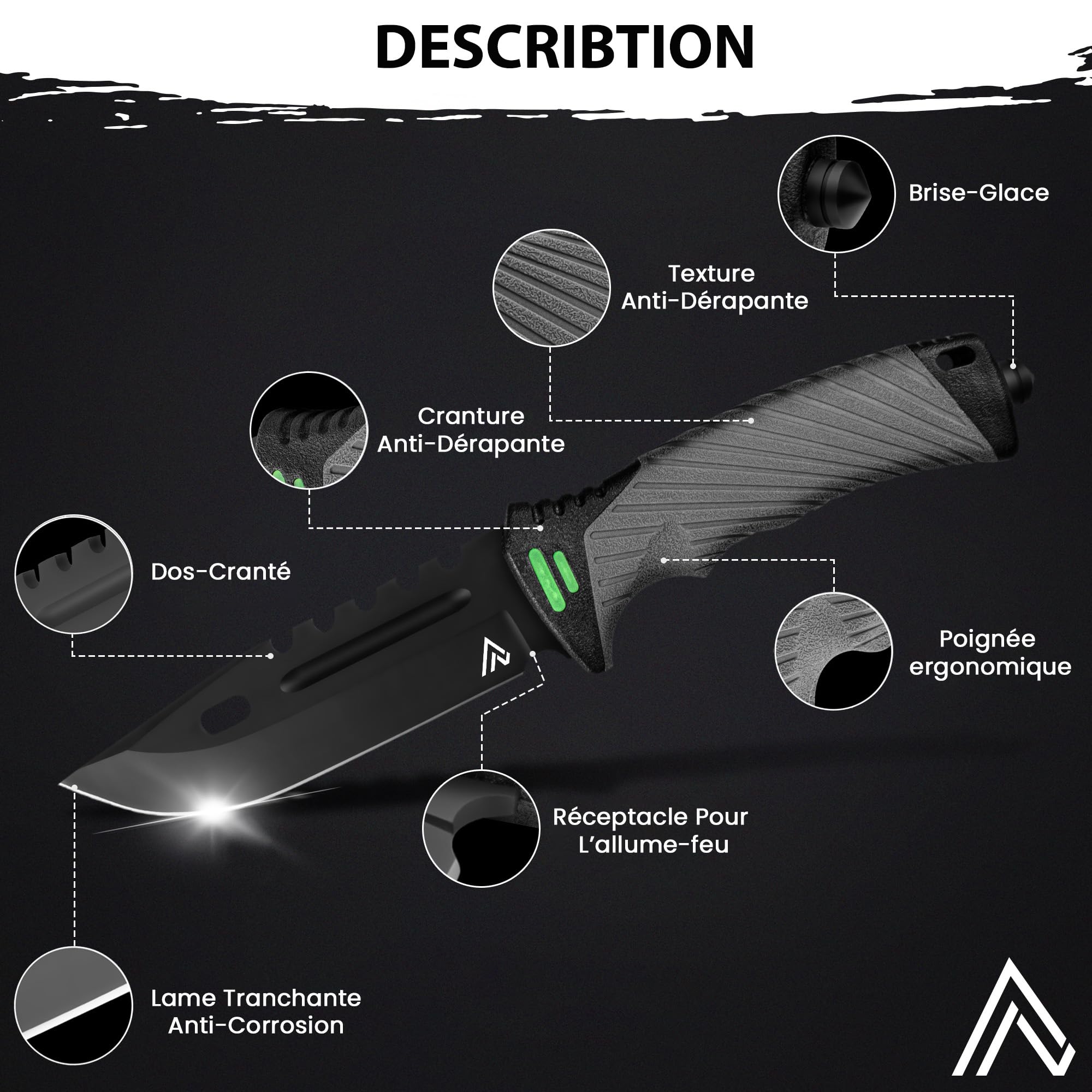naifu® - The Hunter X Outdoor Messer Jagdmesser 12 CM - mit Kydex Holster - Bushcraft Messer - Perfektes - Feuerstarter und Schleifstein enthalten 2