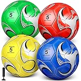 HyDren 4 Pcs Soccer Ball with Pump Official Size 4/5 Deflated Soccer Balls Bulk for Outdoor Indoor Practice Training Sport Gift for Kid Teen Youth Adult Back to School