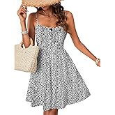 Vrtige Women's Summer Floral Spaghetti Strap High Waist Shirred Back Sleeveless A Line Mini Short Dress