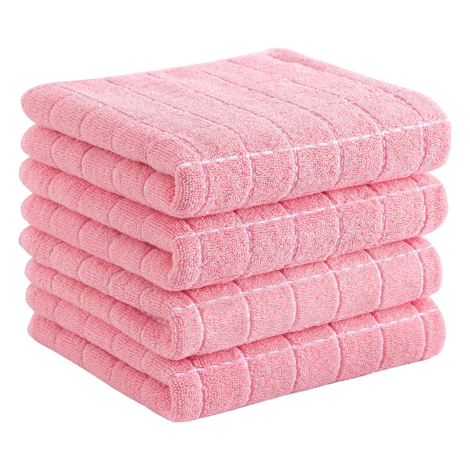 Photo 1 of Homaxy 100% Cotton Terry Kitchen Towels(Pink, 13 x 28 inches), Checkered Designed, Soft and Super Absorbent Dish Towels, 4 Pack