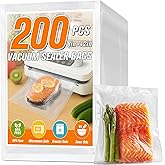 FUNFERY Precut Vacuum Sealer Bags for Food, 200 Quart 8" x 12", Food Long-Term Storage and Sous Vide Commercial-Grade Bag, BPA Free for Microwave, Boiling,Sous Vide, Refrigerator