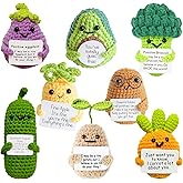 Urbun Handmade Positive Crochet Potato,8PCS Emotional Support Vegetables Knitted Wool Pickel Doll with Positive Card for Birthday Gifts Party Cute Home Decor