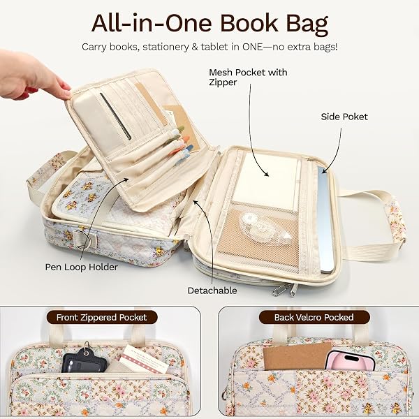 LARGE BIBLE BAG WITH BUILT-IN BIBLE COVER CASE FOR WOMEN, QUILTED CHURCH BAG FOR BIBLE STUDY SUPPLIES, ALL-IN-ONE BIBLE CARRYING CASE ORGANIZER FITS 11″ TABLET, GIFTS FOR CHRISTIAN WOMEN