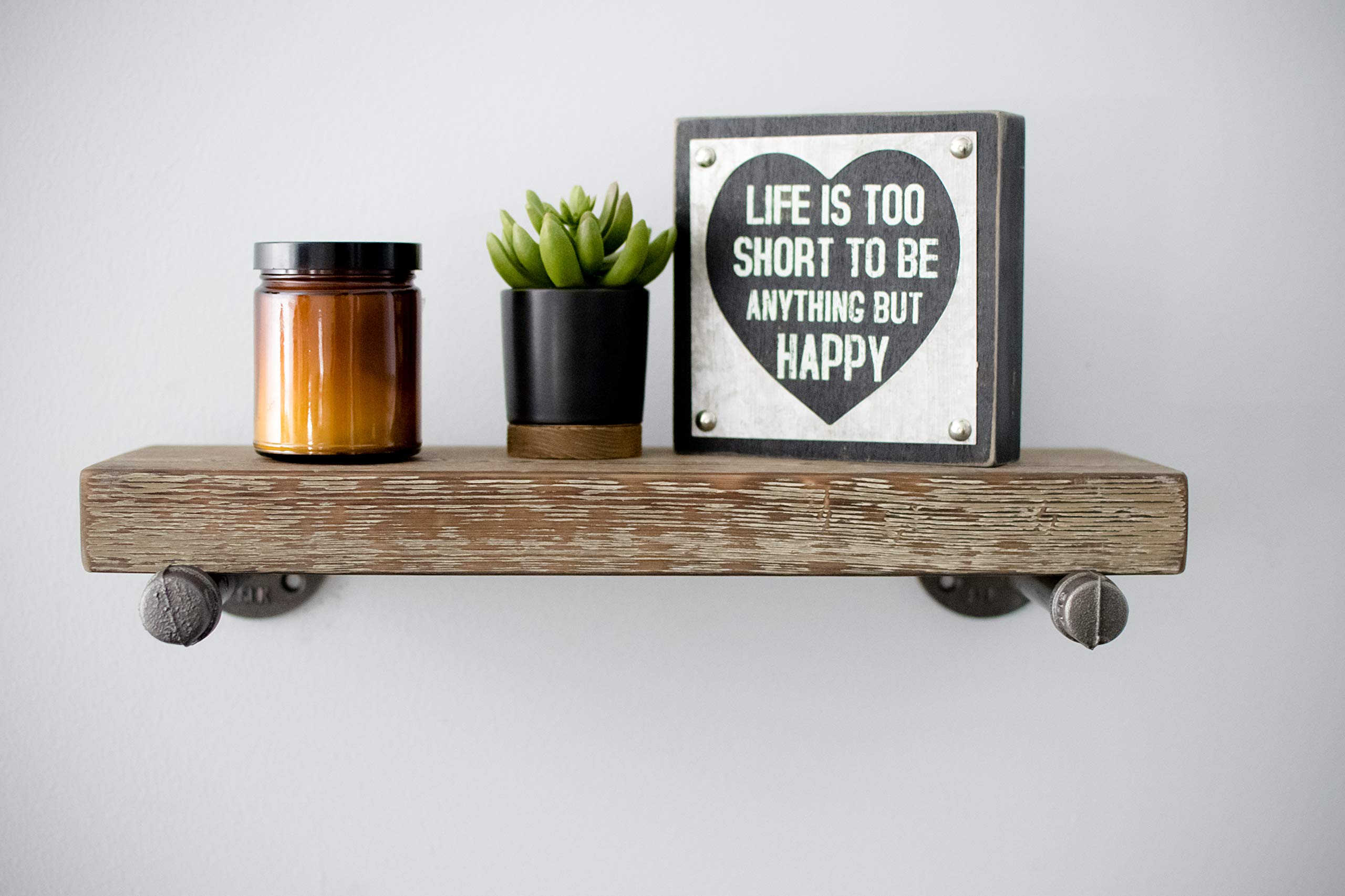 Rustic Pipe Decor Industrial Shelf Brackets Set of Four, Black Iron