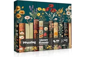 PPUZZLING Vintage Wildflower Book Puzzles for Adults 1000 Pieces, Plant Floral Books Pages Jigsaw Puzzle, Retro Bookshelf Puzzles with Blossoming Wildflowers, Botanical Literary Theme Puzzle for Book Lovers