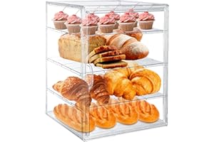 GENERIC 15.5 x 11.4 x 9.8 Inch 4-Tier-Party Display Case, Bakery Display Case Countertop,Adjustable Clear Bread Storage with Magnetic Door Bakery Pastry Display, Cookies and Donuts