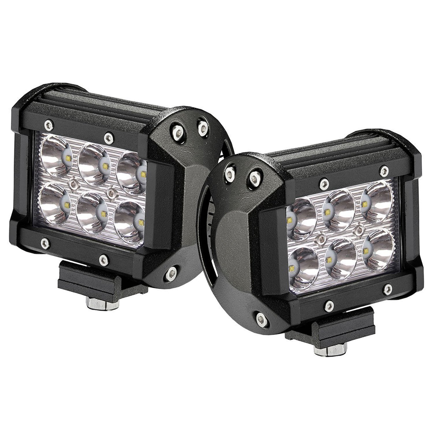 LED Light Bar 2PCS 18W 4'' by Glaretek Waterproof Square 12 Volt Led