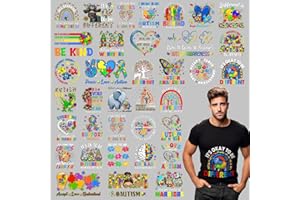 Lingvee 36 Pcs Autism Awareness Iron on Transfers Autism Iron on Vinyl Decals Asperger's Awareness Transfer Stickers Rainbow Appliques Decorative Patches Transfers for DIY Clothes Bag Pillow Covers