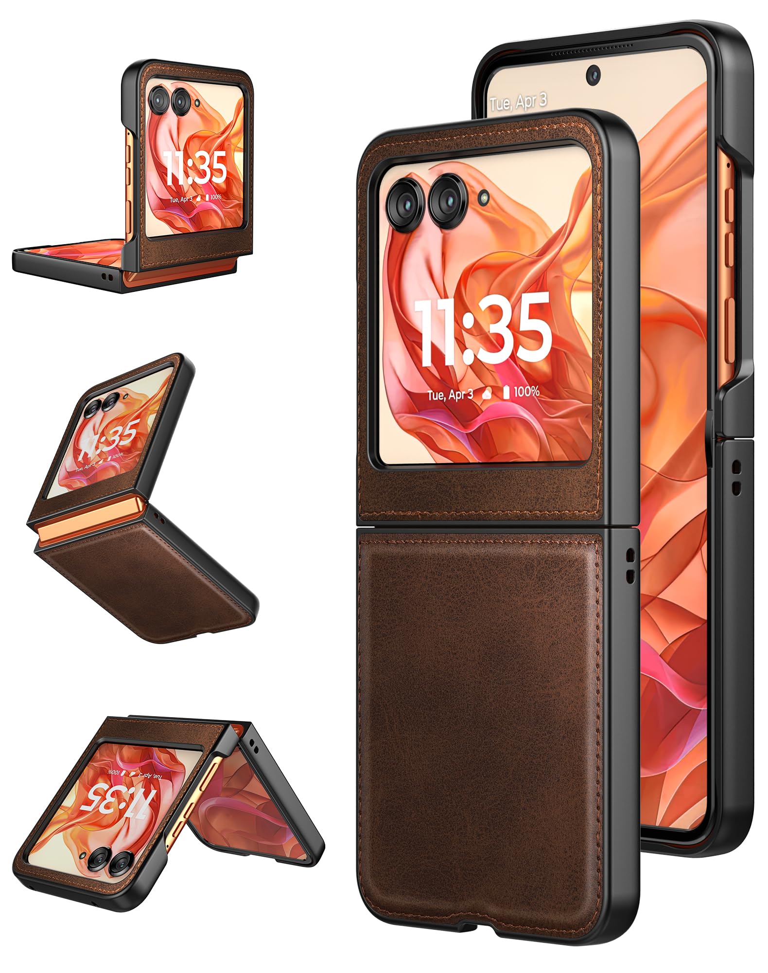 Foluu for Motorola Razr 2024/2025 Case, Leather + Hard PC Shell Ultra Thin Slim Durable Protective Phone Case Cover (Brown)