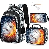 Fitvc School Backpack for Boys - 4pcs Baseball Boys Backpack with Lunch Box Set for Kids Children Teens Elementary Middle School - 17″ Sport Bookbag Travel Back Pack for Age 6-18
