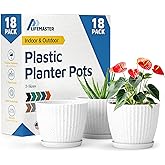 White Gray 6-Inch Plant Pots with Drainage & Saucers 18 Pack, Indoor & Outdoor Planters for Houseplants, Herbs, and Flowers, 