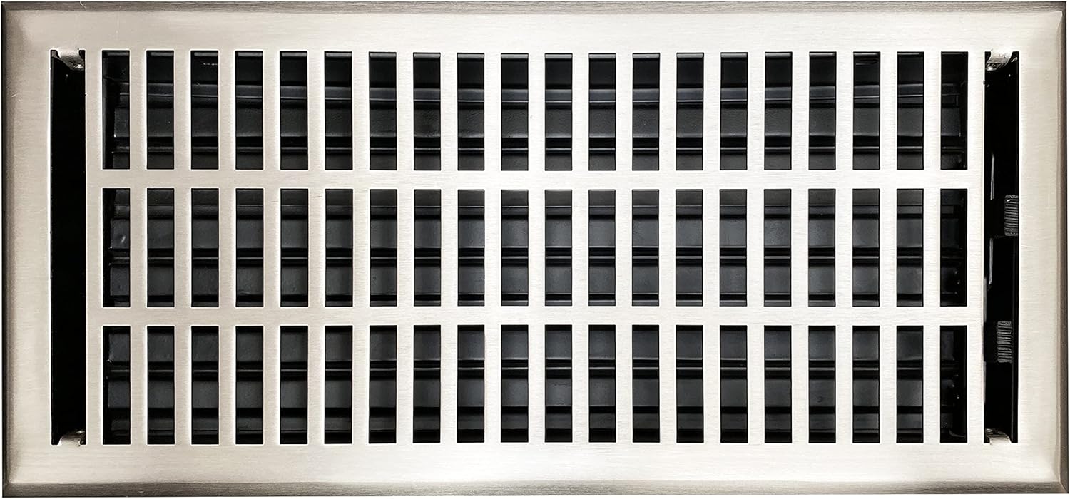 Registers, Grilles & Vents - Empire Register Co, Vent Cover - 6x14 inch, Modern Contemporary Design, Brushed Nickel Finish, Heavy Duty Floor Vent Covers, Metal Damper Attached. Vent Covers for Home Floor only.
