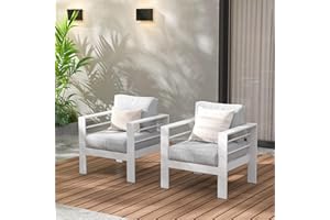 Wisteria Lane 2 Pieces Patio Furniture Aluminum Armchair, All-Weather Outdoor Single Sofa, White Metal Chair with Light Grey Cushions