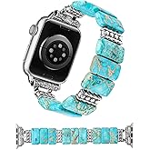 Moolia Natural Stone Bracelet Compatible with Apple Watch Band 41/40/38/42/44/45/46/49mm Women, Handmade Elastic Beaded Western Strap for iWatch Series 11 10 9 8 7 6 5 4 3 2 1 SE(1/2/3) Ultra(1/2/3)