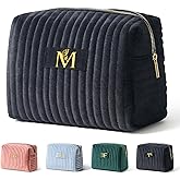 COSHAYSOO Custom Employee Appreciation Thank You Gifts for Women Female Social Worker Travel Makeup Bag Quilted Make Up Cosmetic Pouch Coworker Boss Leaving Going Away Farewell Gift Black Initial M