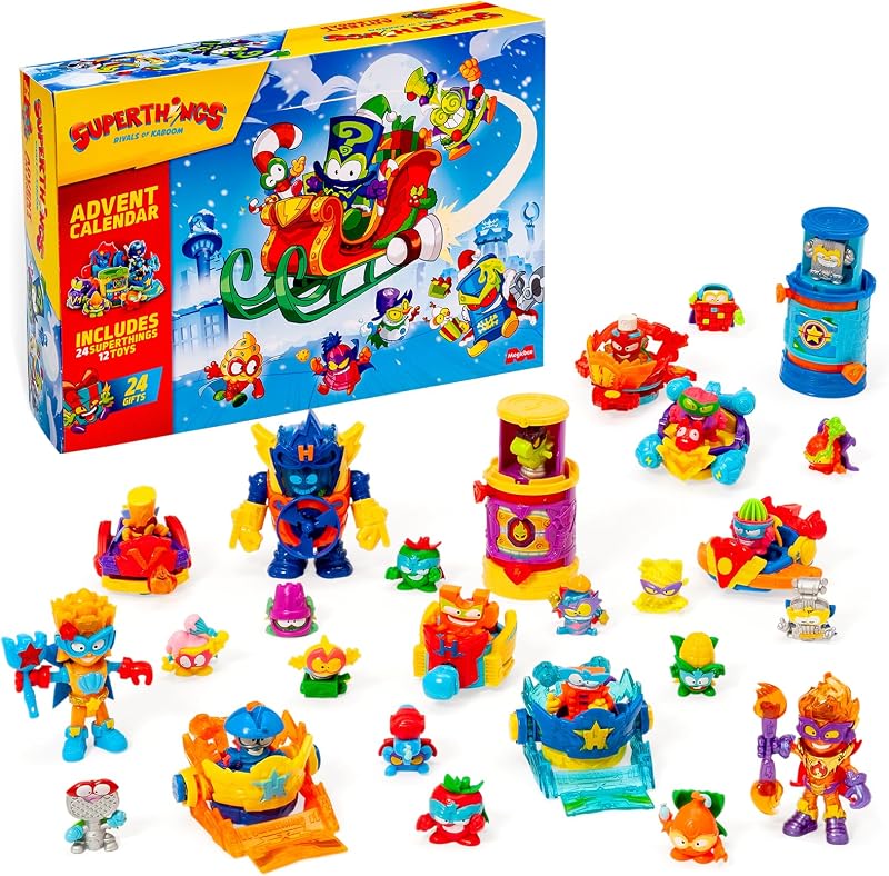 SUPERTHINGS – Calendario de Adviento. Calendario de Adviento de Navidad con 24 Regalos y Sorpresas Especiales. Incluye Minifiguras de Superthings, Kazoom Kids, Hideouts, Jets y más