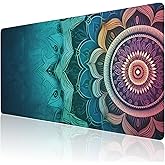 Desk Mat, Vintage Mandala Flowers Extended Large Gaming Mouse Pad XXL, Non-Slip Rubber Base Stitched Edges Long Computer Keyboard Desk Pad Mouse Mat for Home Office Gaming 35.4"X15.7"