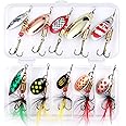 EXAURAFELIS 10/30pcs Fishing Lure Spinnerbait with Feathered Treble Hooks Rooster Tail Fishing Lures Spoon Lures for Bass Salmon Trout Spinner Baits with Tackle Box