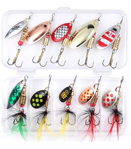 Amazon.com : 30pcs Fishing Lure Spinnerbait, Bass Trout Salmon Hard Metal  Spinner Baits Kit with Tackle Boxes : Sports & Outdoors