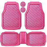 CAR PASS Heavy Duty Rubber Pink Car Floor Mats, Deep Dish All-Weather Full Set Durable Anti-Slip 3D Rhombus Waterproof Trim to Fit Liner Universal Fit Automotive,Sedan,SUV,Truck, 3 Pcs Hot Pink