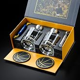NOBLESIP&reg; Whiskey BASKETBALL Glasses 𝗣𝗥𝗘𝗠𝗜𝗨𝗠 Set: 2 Glasses, 2 Steel Chilling Balls, 2 Coasters. Best for a Player, Coach, Fan to enjoy his Bourbon, Old Fashioned, Cocktail. Whisky men gift
