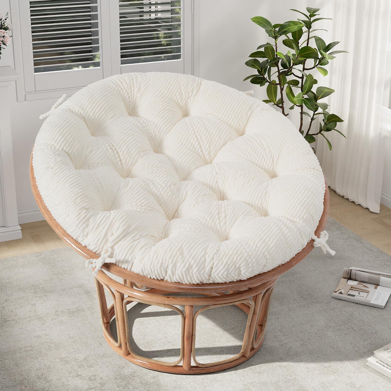 Photo 1 of PRIMEPATIO Papasan Chair Cushion, Papasan Circle Chair Cushion Tufted with Corduroy Cover (Without Chair) for Bowl Chair, 45 X 45 Inch, Beige