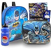 DC Comics Batman Backpack and Lunch Box Set - Mini Batman Backpack for Toddlers Bundle Includes 11" Small Backpack and Insulated Lunch Box Plus Stickers, Water Bottle, More | Batman Mini Backpack
