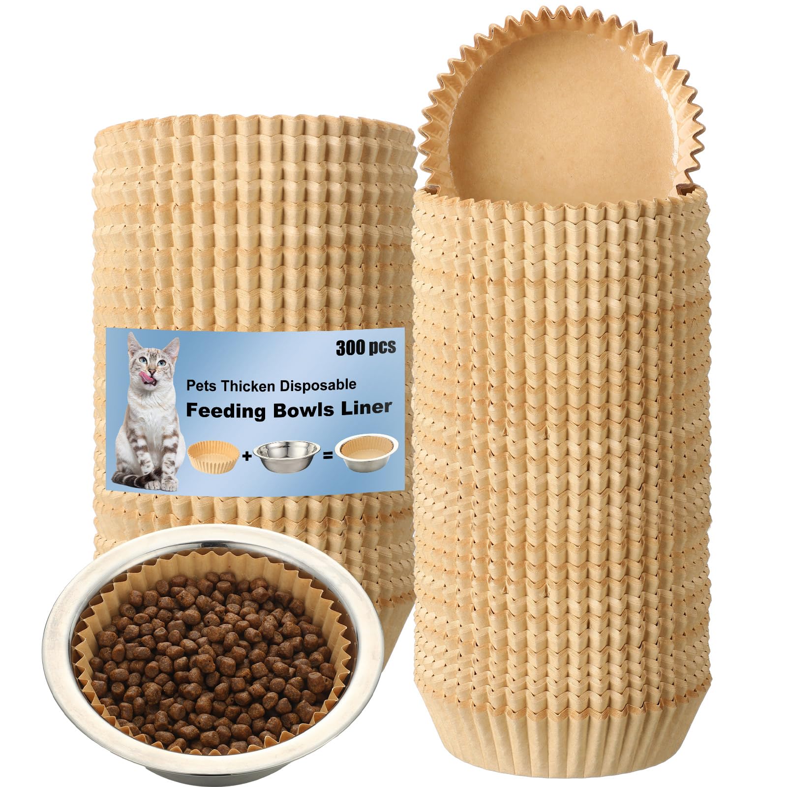 Photo 1 of Hushee 300 Pcs Pet Disposable Feeding Bowls Liner Bulk Cat Food Bowls Small Paper Liner for Small Dogs Cats Dish Wet Food Feeding Station, 4 x 1.2 Inch(Khaki Brown)
