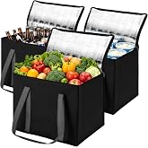 YILDEHA 3-Pack XL-Large Insulated Grocery Bags, Soft Cooler Bag with Zipper | 35L Collapsible Multi-Purpose Insulated Tote; Spacious for Camping, Beach or Trips