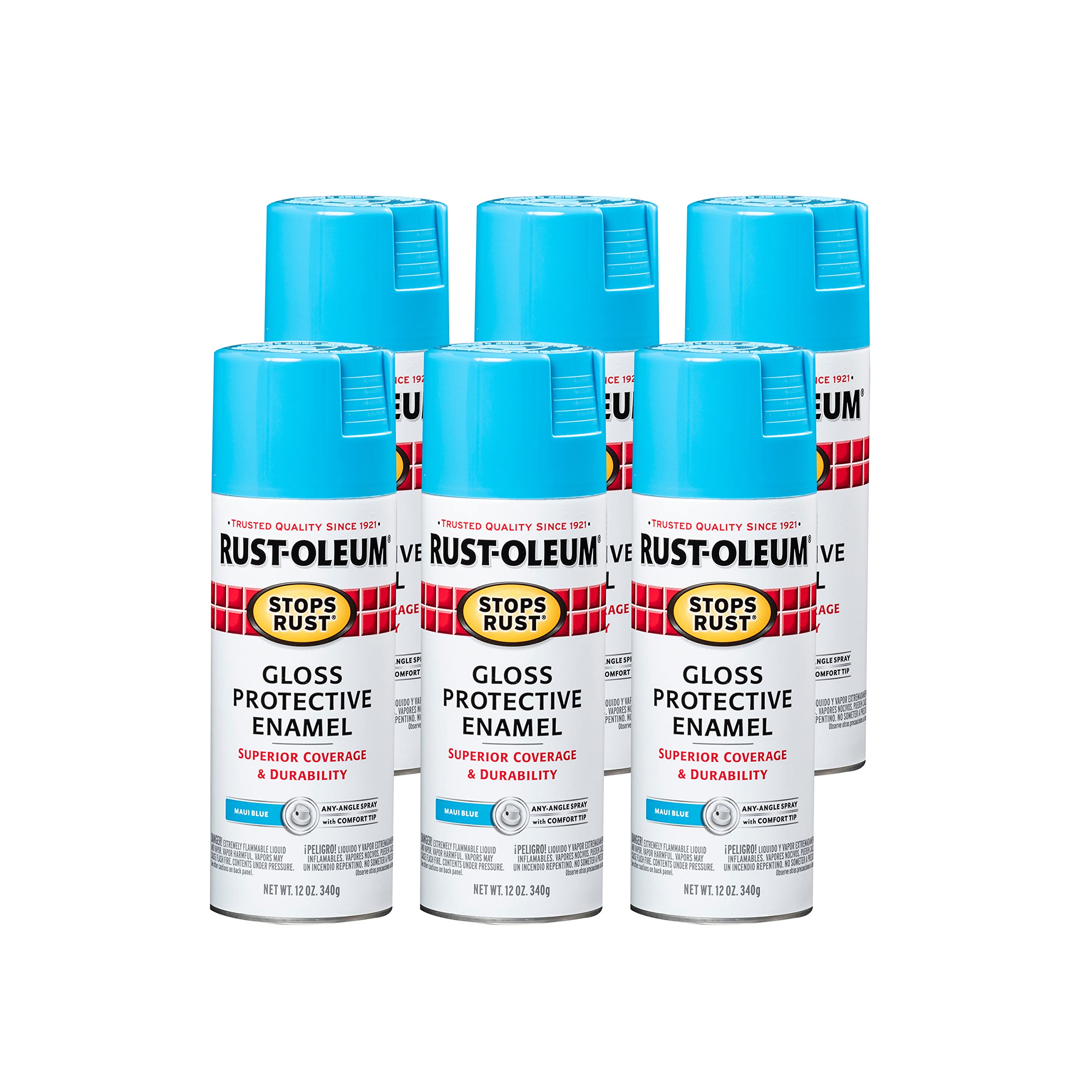 Rust-Oleum 269292-6PK Stops Rust Spray Paint, 12 oz, Gloss Maui Blue, 6 Pack Image Rust-Oleum 269292-6PK Stops Rust Spray Paint, 12 oz, Gloss Maui Blue, 6 Pack Image