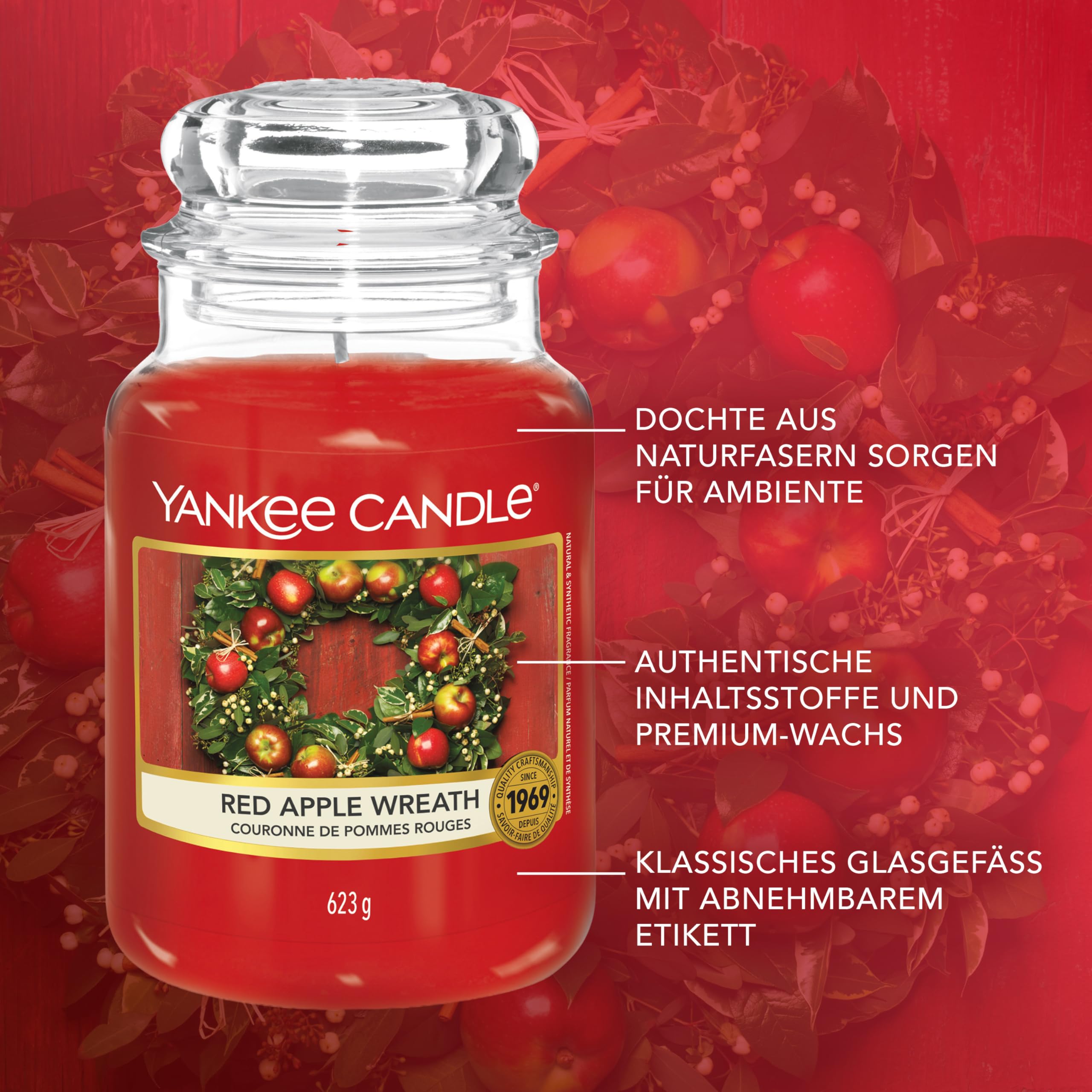 Yankee Candle Duftkerze im Glas (groß) | Red Apple Wreath | Kerze mit langer Brenndauer bis zu 150 Stunden | Perfekte Geschenke für Frauen 5