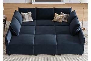 HONBAY Sectional Sleeper Sofa Velvet Sectional Sleeper Couch with Storage Modular Sleeper Sectional Sofa Couch for Living Room,Dark Blue