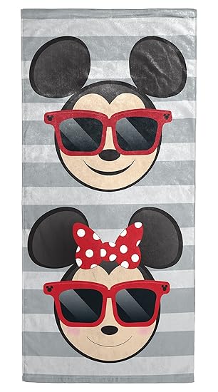 Disney Mickey Mouseminnie Mouse Gray Cotton Beach Towel