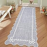 GarveeHome Scalloped Bow Rug for Living Room, Solid Grey Rug for Dorm, Washable Runner Rugs 2x6 Soft Low Pile Non Slip Scalloped Rugs for Nursery Bedroom Decor Hallway Entryway Playroom