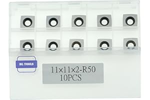 DL TOOLS DLtools 11mm Tungsten Carbide Cutter Insert Set-2" Side Radius Square Carbide Insert Replacement Cutters (11X11X2.0-R50)4-Edge for Woodworking Lathe Turning Tools (10pcs)