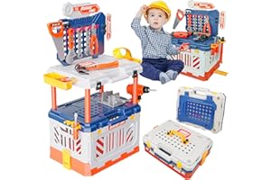 Toy Choi's Kids Tool Bench - 4 in 1 Kids Workbench with Electric Drill, Pretend Play Gift for Boys & Girls Age3-5 4-8